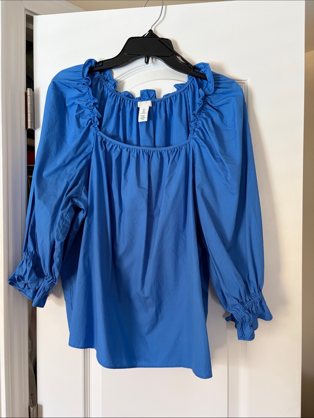 H&M Cobalt Blue Ruffle Neck Peasant Blouse